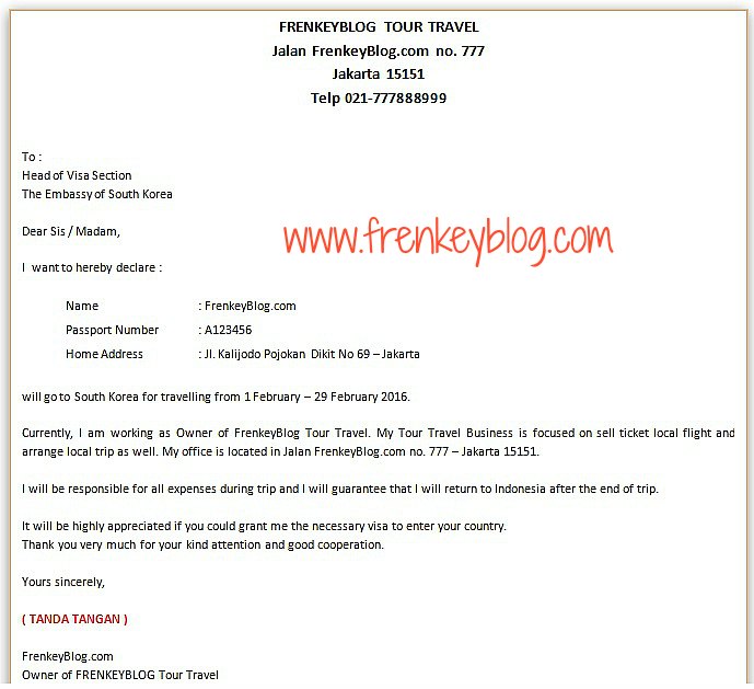 Contoh Surat Keterangan Kerja Wiraswasta atau Online Shop untuk Visa Korea Selatan