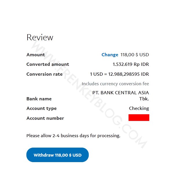 Cara Withdraw ( Tarik ) Dana PayPal ke Rekening Bank BCA